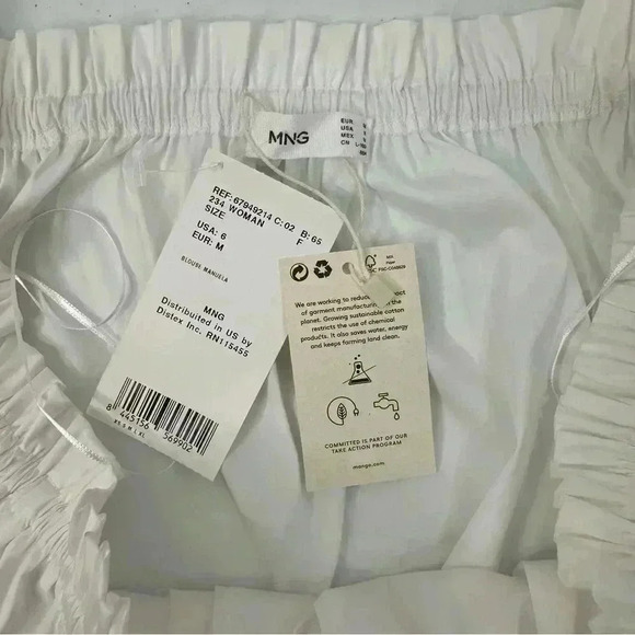 NWT MANGO Manuela Blouse Off the Shoulder Puff Short Sleeve White Top US Size 6 - Picture 6 of 11